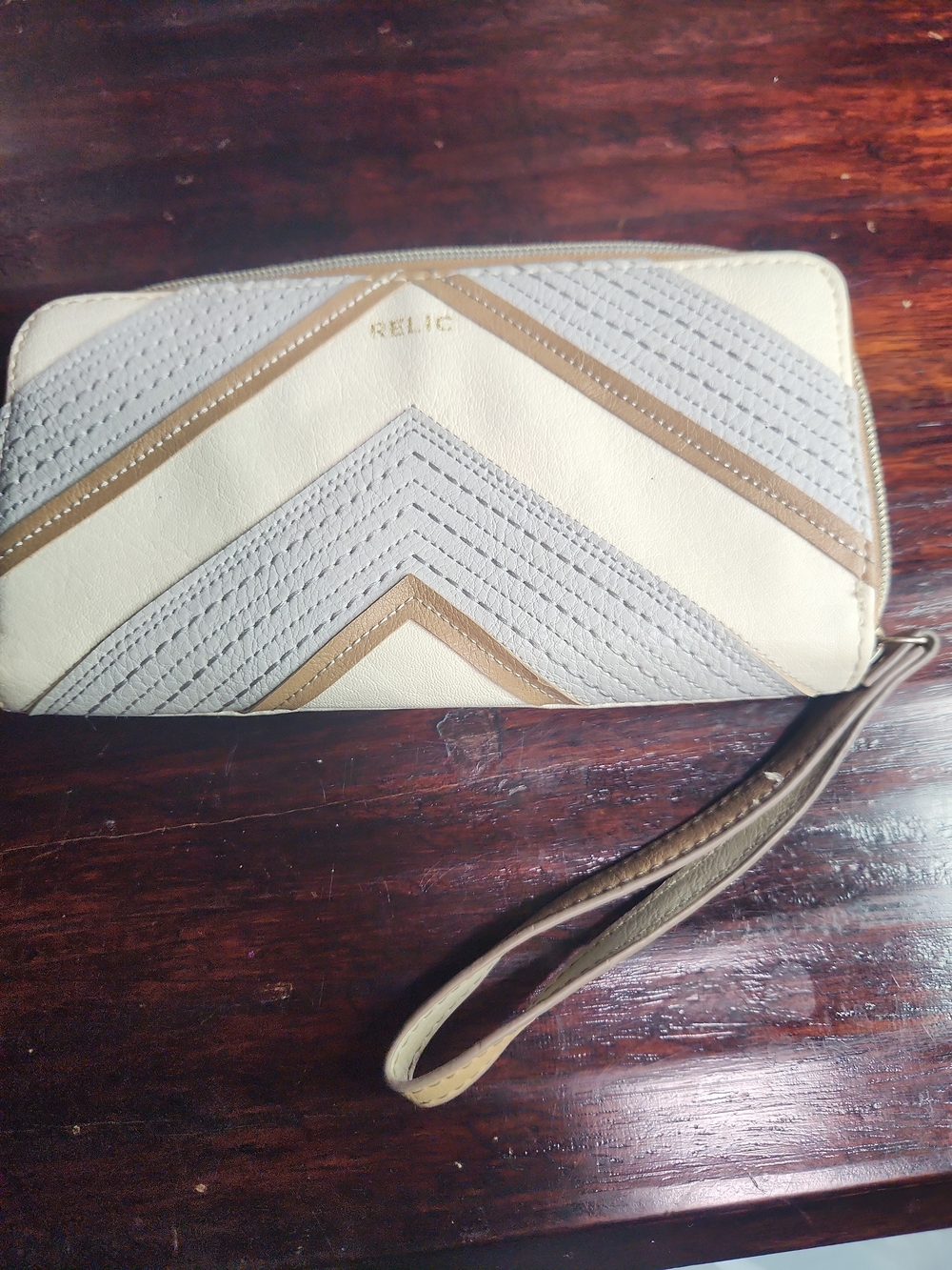 Relic Cream & Taupe Chevron Wristlet Clutch